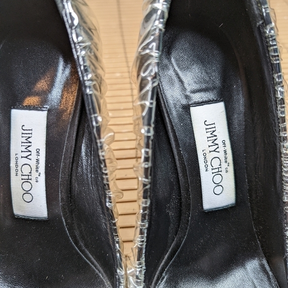 Jimmy Choo Off White C/o Women's Anne 100 PVC Wrapped Satin Pump KB8 Black US 6 - Picture 8 of 9